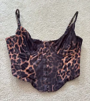 White Fox Boutique Brown Leopard Print Corset Tank Top thumbnail 1