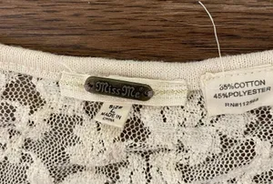 Sheer Long Lace Sleeve Blouse Cream With Coral Applique On Front Size L thumbnail 8
