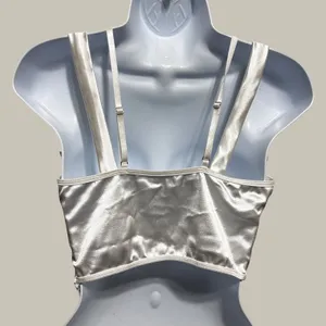 White Satin Lace‎ Corset Crop Top Bustier Hook Front Floral Applique Cottagecore thumbnail 2