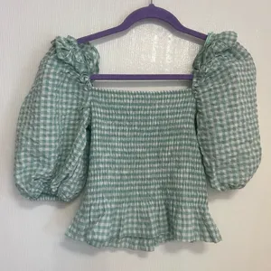 Primark Gingham Green Puff Sleeve Blouse thumbnail 3