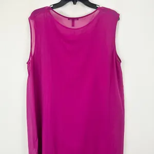 Eileen Fisher Sheer Silk Georgette Boat Neck Sleeveless Midi Dress Sangria L NWT thumbnail 12