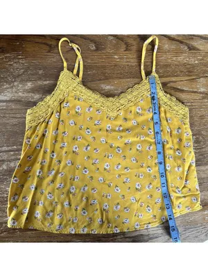 Hollister Yellow Floral Lace Trim Spaghetti Strap Cami Top XS thumbnail 3