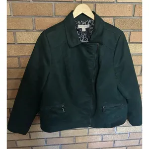 Laura Ashley Womens XL Tribeca Faux Suede Full Zip Moto Jacket Dark Green thumbnail 2