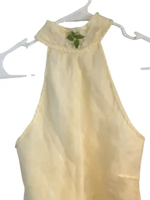 vintage Y2k Max Studio halter mock neck top cream sheer overlay Linen Resortwear thumbnail 10