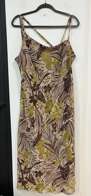 Ashley Stewart Y2K Floral Tropical Leaf Strappy Dress Boho Size 16 Plus thumbnail 1
