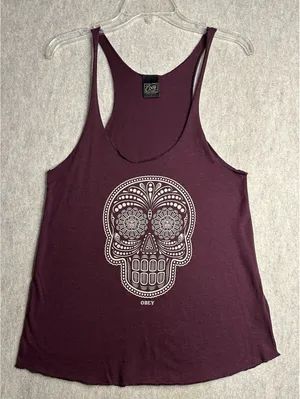 OBEY Giant Graphic Sugar Skull Tank Top Women’s Large Maroon Racerback USA thumbnail 1