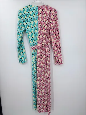 Diane Von Furstenberg Two-Tone Pink & Aqua Wrap Midi Dress thumbnail 4