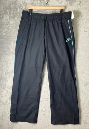 Vintage Nike Track Pants Black Blue Swoosh Y2K Windbreaker Athletic XL New thumbnail 1