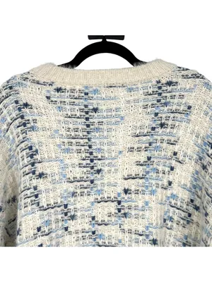 FRNCH Woven Knit Metallic Thread Crewneck Sweater Cream Blue Size S/M NWOT thumbnail 6