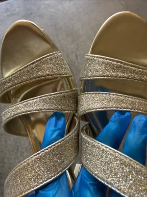 Lulu Townsend Champagne Gold Glitter Multi-Strap Slingback Heels thumbnail 3