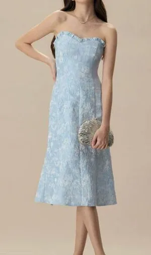 RIHOAS Previous Next Women's Blue Strapless Jacquard Midi Dress 3 thumbnail 1