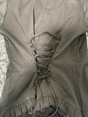 Black ruffle blouse with a lace up corset back thumbnail 6