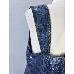 Vintage Expressions Silk Sequin Mini Dress Iridescent Blue Party Dress 12‎ thumbnail 12