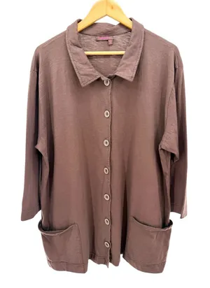 Fresh‎ Produce Womens XL Brown Cotton Knit Button Down Cardigan Jacket Lagenlook thumbnail 1