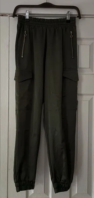 Zara Khaki Satin Utility Trousers Size Small Like New‎ thumbnail 1