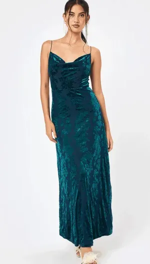 Trixxi Teal Jacquard Cowl Neck Maxi Dress thumbnail 1