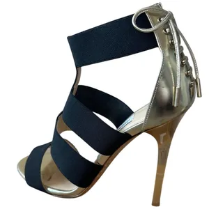 Jimmy Choo Dario Black Ladder Strap‎ Gold Heel Sandals Size US 8, IT 38 thumbnail 7