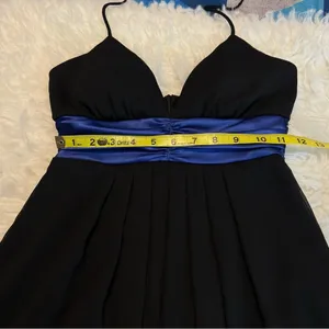 I.N. San Francisco cocktail dress size 3 Ties around neck pleats black blue thumbnail 10