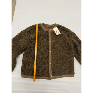 PrettyGarden Brown Sherpa Fleece Cardigan Gold Button Knit Trim Jacket Size L thumbnail 2