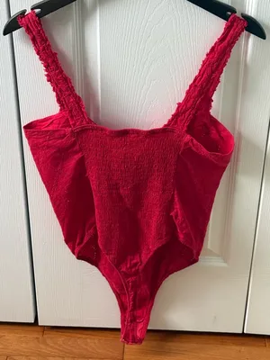 Free People Make Me Up Red Eyelet Bodysuit thumbnail 3
