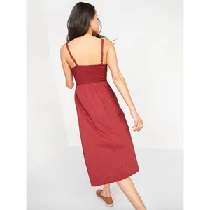 Old Navy Red Smocked Textured Clip-Dot Fit & Flare Cami Midi Dress Women's Large thumbnail 2