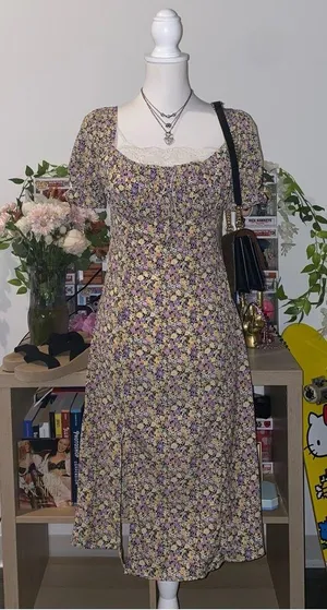 Shein 90s vintage style whimsical whimsigoth fairycore witchy floral midi dress thumbnail 1