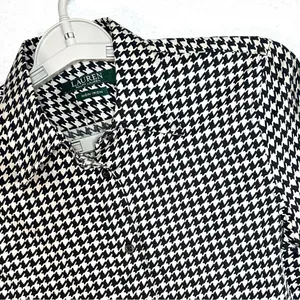 Lauren Ralph Lauren Houndstooth Top S Black Ivory Cotton Non Iron Button Up thumbnail 2