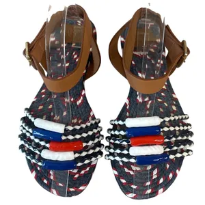 Tory Burch Beaded Espadrille Sandals Red‎ White Blue 7 Nautical thumbnail 2