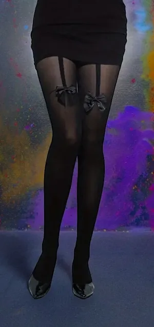 Black Bow Decor Semi-sheer Tights, High‎ Waist Comfortable Pantyhose One Size thumbnail 1