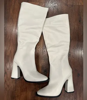 NastyGal Pixxel White Knee High Boots thumbnail 1