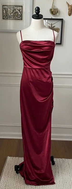 Windsor Stretchy Ruby Red Burgundy Satin Slip Dress Gown M thumbnail 1