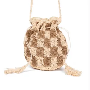 Lu & Elle Sundrift Tassel Bucket Bag Woven Tassel Checkered Crossbody Boho NWT thumbnail 11