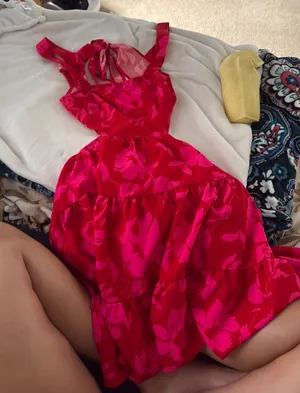 Red Flower Shein Dress Summer tie back thumbnail 1