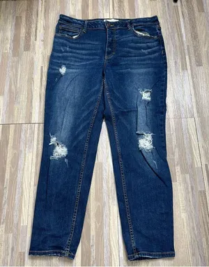 Maurices Dark Blue Distressed Skinny Jeans, Size 12 Short thumbnail 1