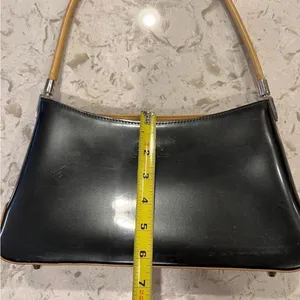 Beijo metallic patent pewter and tan trimmed handbag, EUC, clean interior thumbnail 11