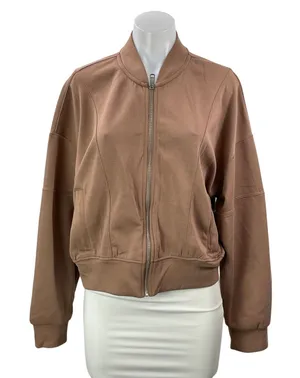 YPB Your Personal Best Women's Brown Long Sleeves Full Zip Bomber Coat Jacket L thumbnail 1