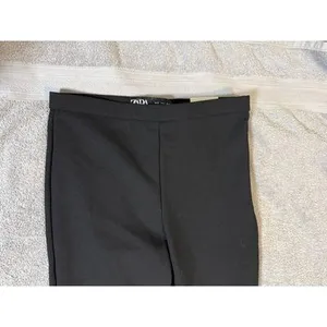 NWT Zara Women Black Leggings Formal Dress Size Small Hi Rise Stretch‎ Slit thumbnail 2