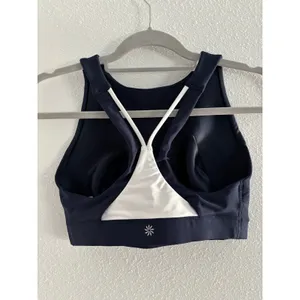 Athleta Flex Spacer Bra Womens Small Blue Longline Sports Active Yoga Workout‎ thumbnail 3