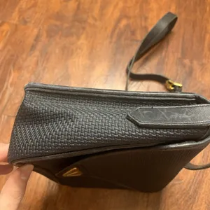 Vtg YSL Yves Saint Laurent Midnight Navy Blue Triangle Flap Crossbody Bag France thumbnail 13