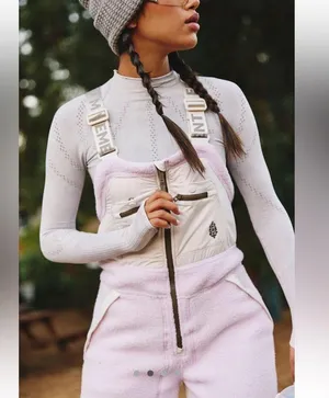 Free People NWT - Hit The Slopes Overalls size: small color: Rose quartz combo thumbnail 3