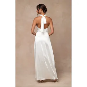 Lulus Concetta Ivory Satin Lace Halter Maxi Dress Wedding Bridal Small NWT thumbnail 3