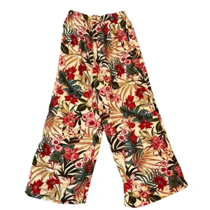 Evolutionary Tropical Floral Wide Leg Pants Boho Vacation Beach‎ Flowy Sz Small thumbnail 6