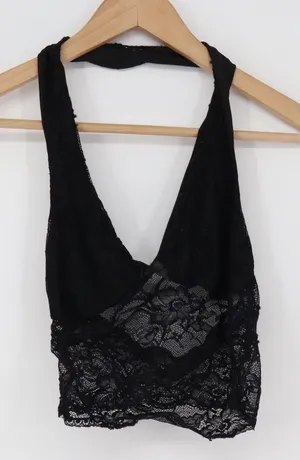 Unbranded Halter Top Womens N/A Lace Cropped Black Floral Sheer Excellent thumbnail 1