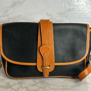 Dooney & Bourke Vtg equestrian blk Pebbled Leather with Brown Trim crossbody thumbnail 2