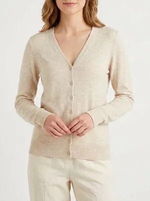 Gap Cardigan Sweater Womens Large Beige Knit Space Dye Button Front Long Sleeve thumbnail 1