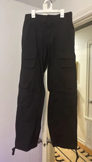 Harper and Ivy low rise black cargo pants. thumbnail 1
