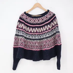 Sleeping on Snow Sweater Womens O/S Fair Isle Dolman Navy Pink Knit Excellent thumbnail 2