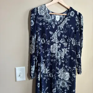 Gap Maternity Floral Midi Dress S Navy Blue Women Rayon Long Sleeve thumbnail 2
