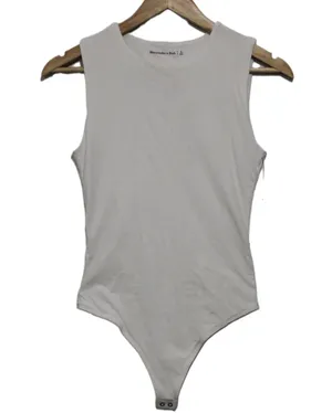 Womens Abercrombie & Fitch White Elastic Crewneck Sleeveless Bodysuit Size Small thumbnail 1