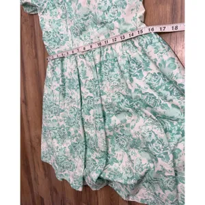Shabby Chic XL Green Floral Cotton Midi Dress Puff Sleeve Open Back Bow Cottagec thumbnail 8
